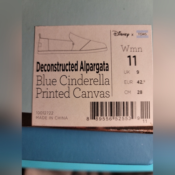 LIMITED EDITION Disney Toms Blue Cinderella Printed Canvas Size 11 - Picture 3 of 4